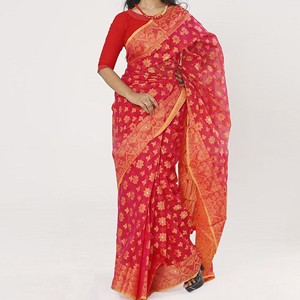 Women's Tissue Jamdani Saree Crimson