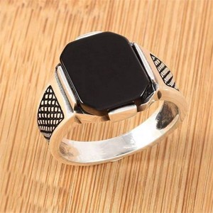 Stainless Steel Black Natural Stone Mens Finger Ring(Null)