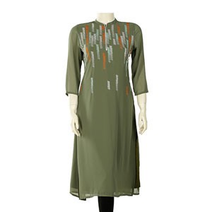 Women's Stylish Mid Long Ethnic Kurtis Pale Olive
