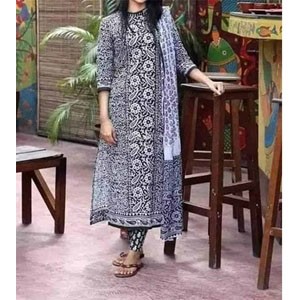 Unstitched Cotton Block Printed Three Piece