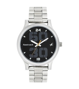 Fastrack Nn38051sm07 Bold Black Dial Silver Stainless Steel Strap Watch