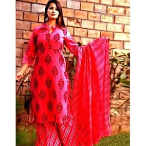 Unstitched Cotton Block Printed Three Piece