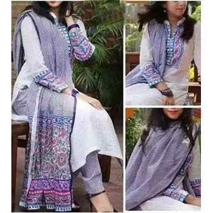 Unstitched Cotton Block Printed Three Piece