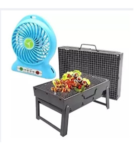 BBQ Grill Machine With Hi Speed USB Fan Combo Multicolor