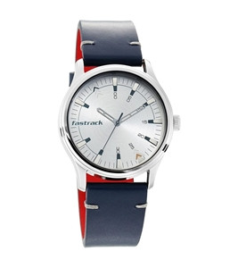 Fastrack Nn3236sl01 Silver Dial Blue Leather Strap Watch