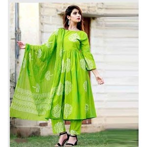 Unstitched Cotton Block Printed Three Piece