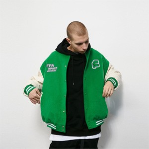 Man's Leather Sleeve Baseball Jacket