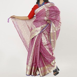Women's Shudan Silk Katan Saree Pink