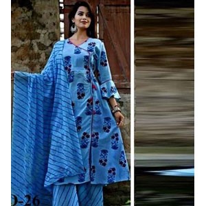 Unstitched Cotton Block Printed Three Piece