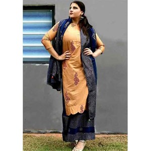 Unstitched Cotton Block Printed Three Piece