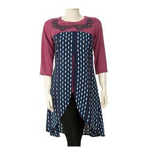 Women's Stylish Semi Long multi-colored Neck Embroidered Kurtis