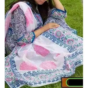 Unstitched Cotton Block Printed Three Piece